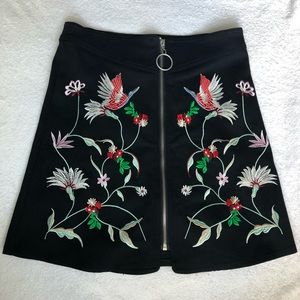 Black suede embroidered mini skirt